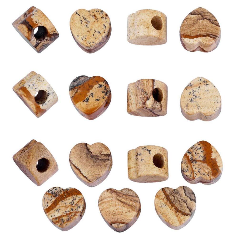 3369 Picture Jasper Heart Shape Large Hole Stone Loose Beads for Jewelry